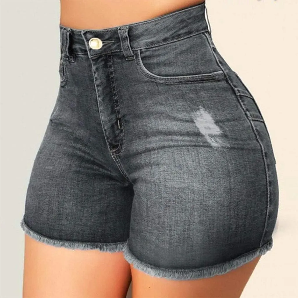 Women Hight Waisted Denim Shorts Trendy Butt Lifting Jean Shorts Distressed Frayed Raw Ripped Short Jeans