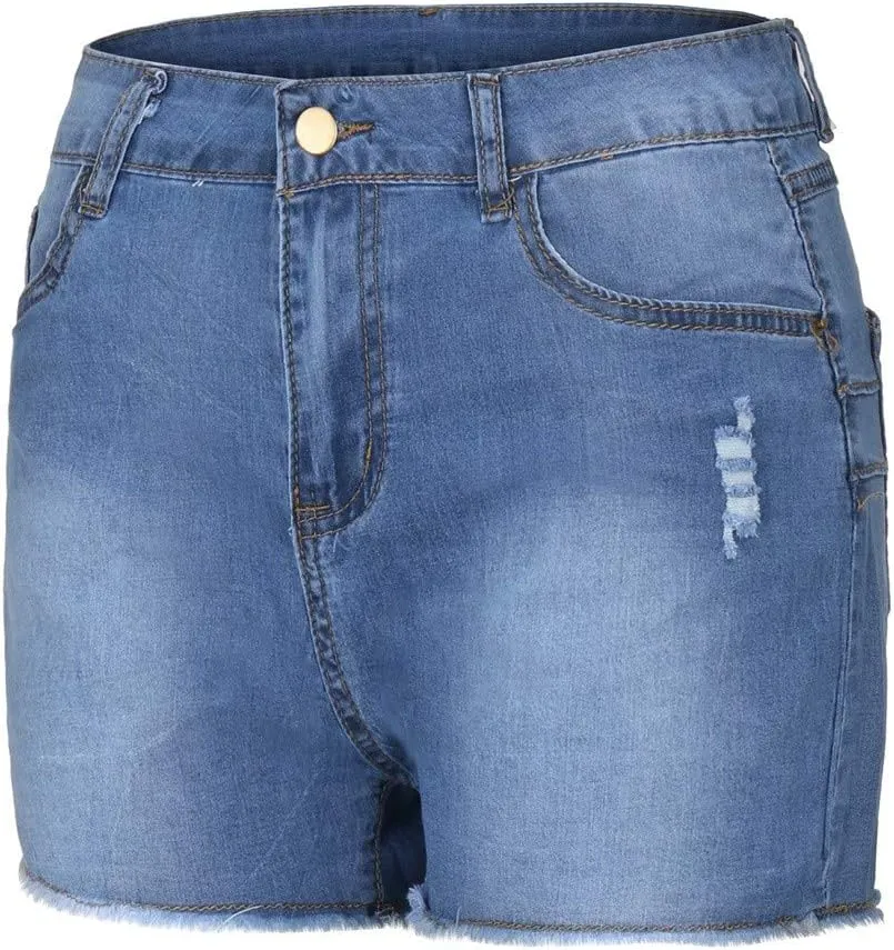 Women Hight Waisted Denim Shorts Trendy Butt Lifting Jean Shorts Distressed Frayed Raw Ripped Short Jeans
