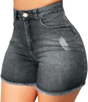 Women Hight Waisted Denim Shorts Trendy Butt Lifting Jean Shorts Distressed Frayed Raw Ripped Short Jeans