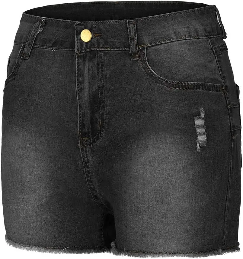 Women Hight Waisted Denim Shorts Trendy Butt Lifting Jean Shorts Distressed Frayed Raw Ripped Short Jeans