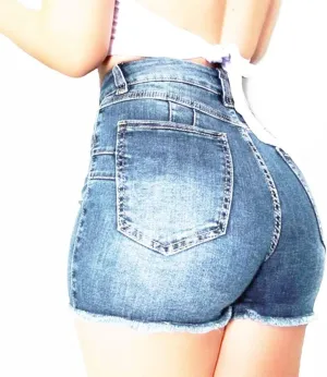 Women Hight Waisted Denim Shorts Trendy Butt Lifting Jean Shorts Distressed Frayed Raw Ripped Short Jeans