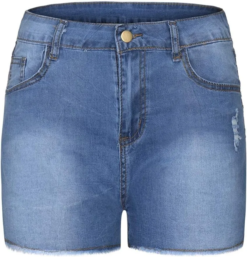 Women Hight Waisted Denim Shorts Trendy Butt Lifting Jean Shorts Distressed Frayed Raw Ripped Short Jeans