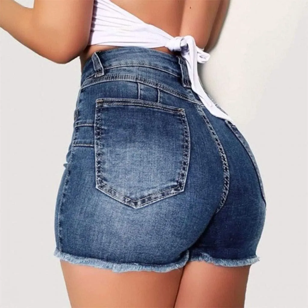 Women Hight Waisted Denim Shorts Trendy Butt Lifting Jean Shorts Distressed Frayed Raw Ripped Short Jeans