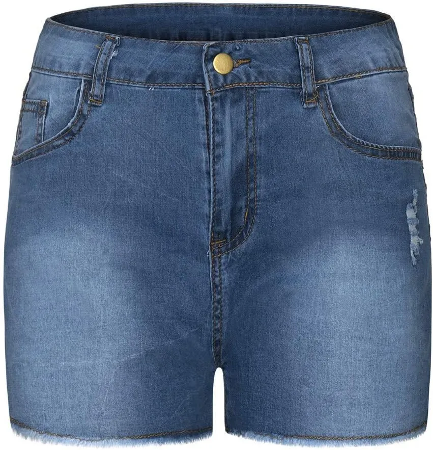 Women Hight Waisted Denim Shorts Trendy Butt Lifting Jean Shorts Distressed Frayed Raw Ripped Short Jeans