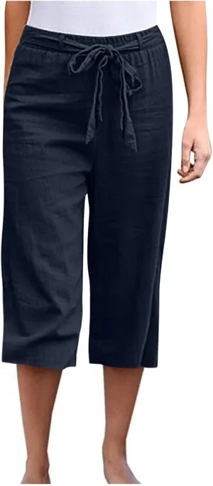 Women Linen Blend Summer Loose Flowy Palazzo Pants High Waist Bootcut Slim-Fit Palazzo Lounge Pants Travel