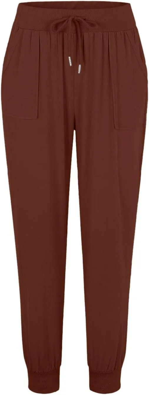Women Linen Blend Summer Trendy Pants Elastic Waisted Baggy Stretchy Loose Fit Trousers Office