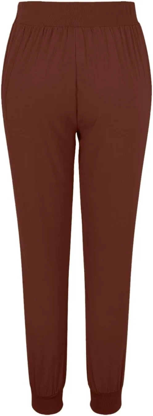 Women Linen Blend Summer Trendy Pants Elastic Waisted Baggy Stretchy Loose Fit Trousers Office