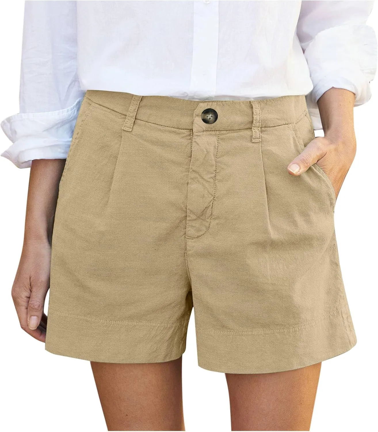 Women Linen Shorts Summer Casual Work Out Shorts High Waisted Bermuda Shorts Dressy Wide Leg Shorts with Pockets