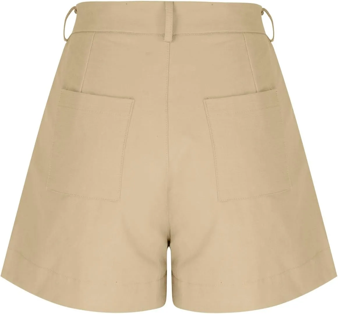 Women Linen Shorts Summer Casual Work Out Shorts High Waisted Bermuda Shorts Dressy Wide Leg Shorts with Pockets