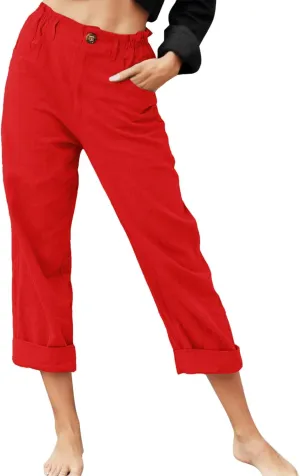 Women Linen Summer Split Flowy Palazzo Pants Low Waist Straight Loose Fit Pant Trousers Office