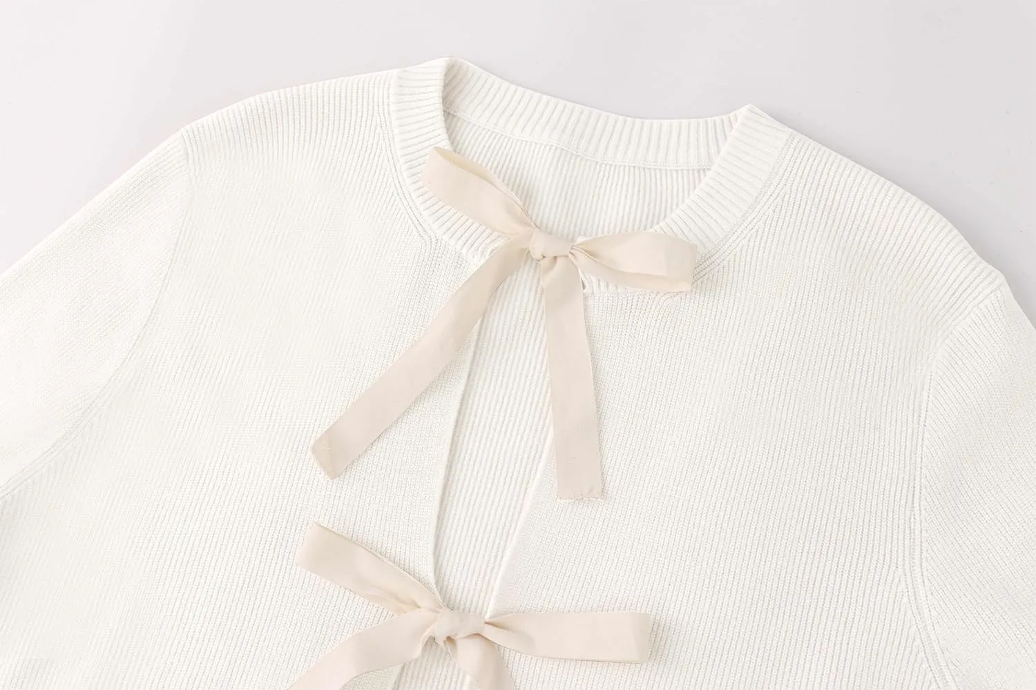Women Long Sleeve Bow Tie Front Cardigan Sweater Open Front Knit Pullover Tops Casual 2024 Fall Winter