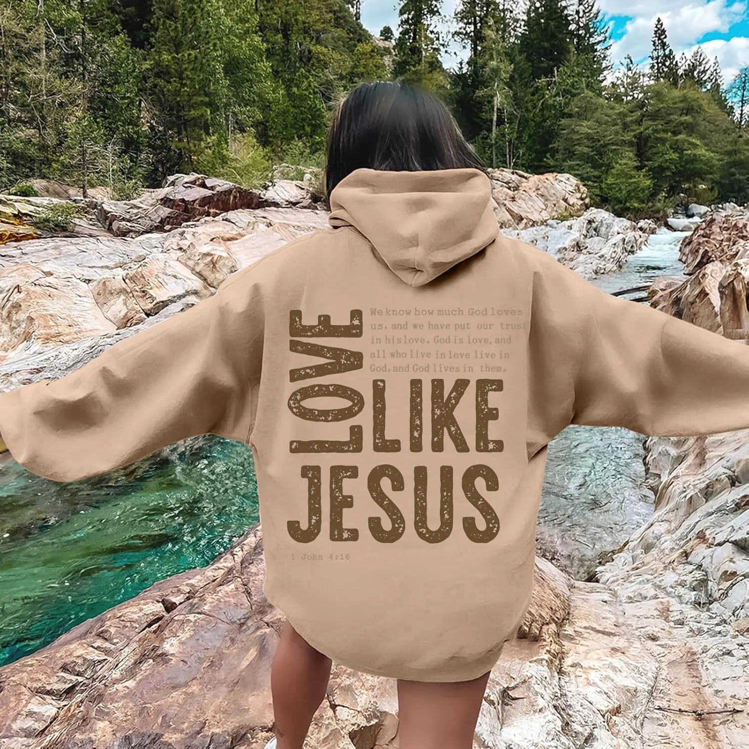 Women Love Like Jesus Religious God Jesus Sweatshirts Hooded Bible Verse Oversize Comfort Inspirational Letter Cross