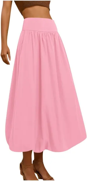 Women Maxi Bubble Skirt Elastic Waist Aline Long Puff Skirt Ruffle Hem Balloon Skirts Swim Skirt