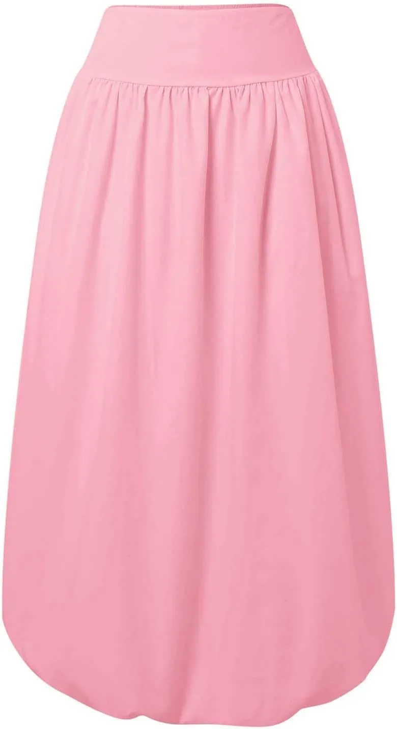 Women Maxi Bubble Skirt Elastic Waist Aline Long Puff Skirt Ruffle Hem Balloon Skirts Swim Skirt