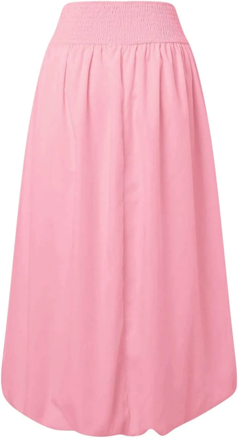 Women Maxi Bubble Skirt Elastic Waist Aline Long Puff Skirt Ruffle Hem Balloon Skirts Swim Skirt