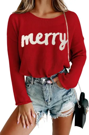 Women Merry Christmas Sweater Long Sleeve Xmas Knitted Top Funny Holiday Graphic Pullover Tops 2024 Trendy
