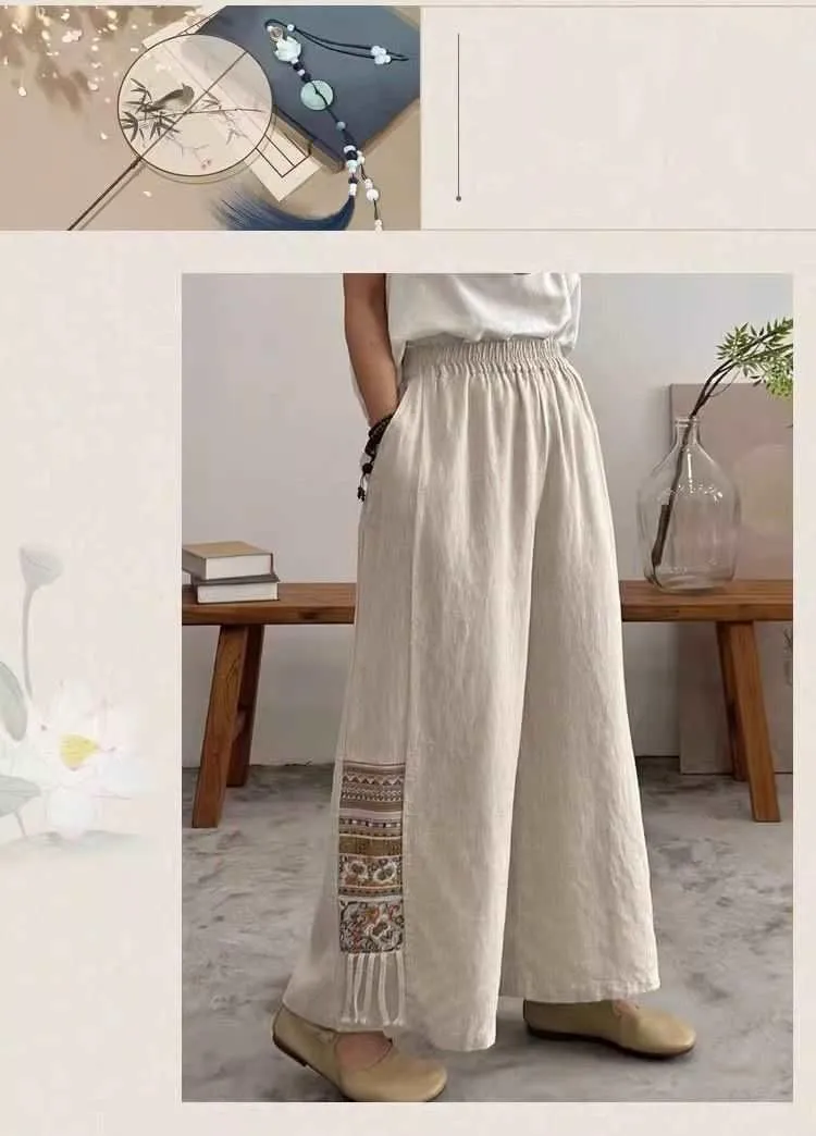 Women Palazzo Pants Summer Boho Bagyy Wide Leg High Waist Casual Trousers Flowy Loose Lounge Printing Pants with Pocket