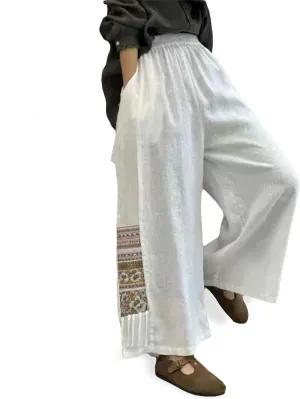 Women Palazzo Pants Summer Boho Bagyy Wide Leg High Waist Casual Trousers Flowy Loose Lounge Printing Pants with Pocket
