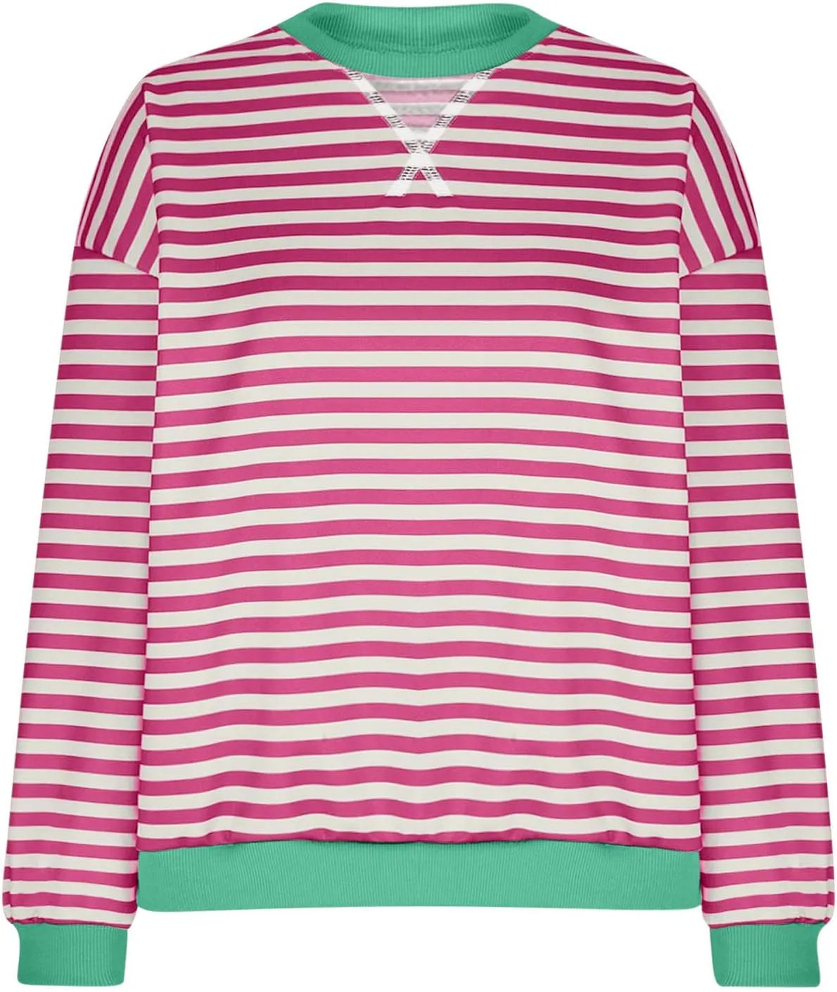 Women Striped Oversized Sweatshirt Long Sleeve Crewneck Hoodies Shirts 2024 Fall Pullover Top Trendy Preppy Clothes