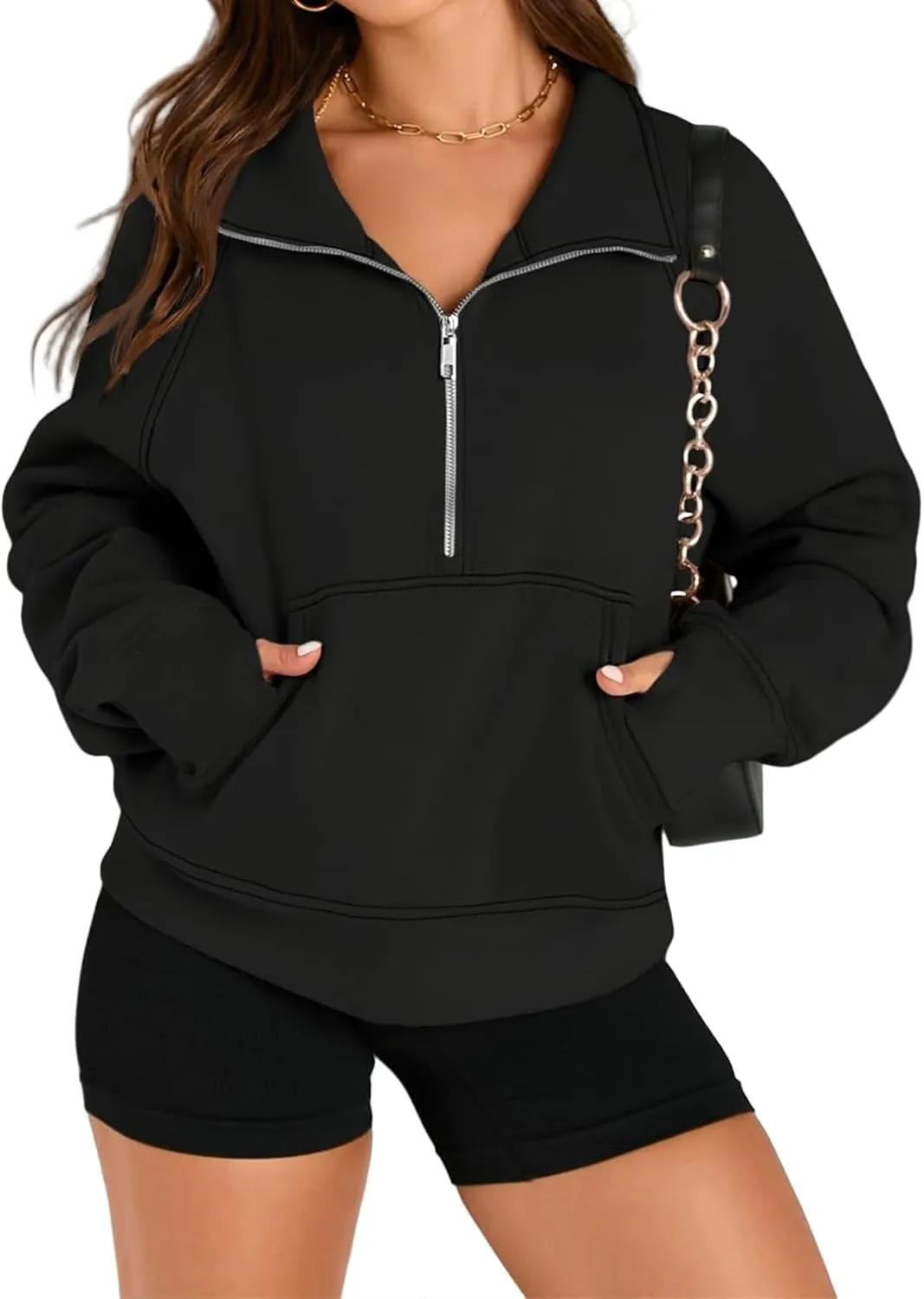 Women Sweatshirt Half Zipper Crop Pullover Hoodie Oversized Quarter Zip Fleece Sweatshirt Fall Fashion Outfits Clothes
