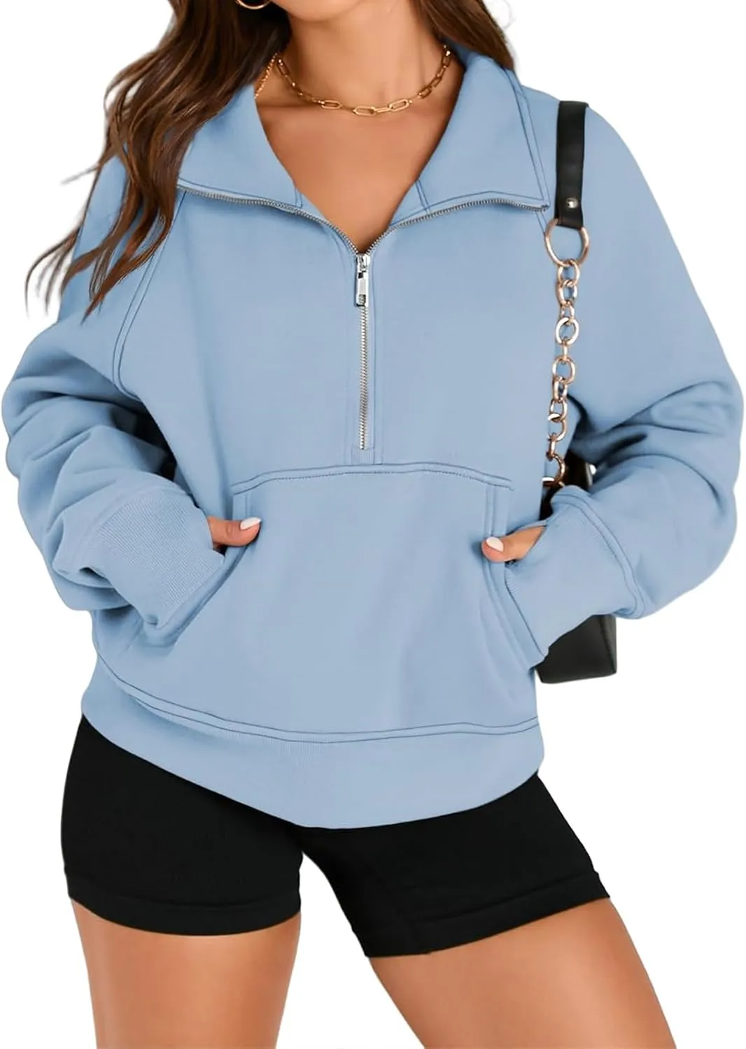 Women Sweatshirt Half Zipper Crop Pullover Hoodie Oversized Quarter Zip Fleece Sweatshirt Fall Fashion Outfits Clothes
