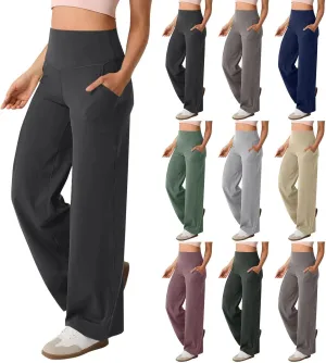 Women Wide Leg Yoga Pants with Pockets Stretch Straight Leg Dress Pants Tummy Control Flare Leggings Athletic Pant