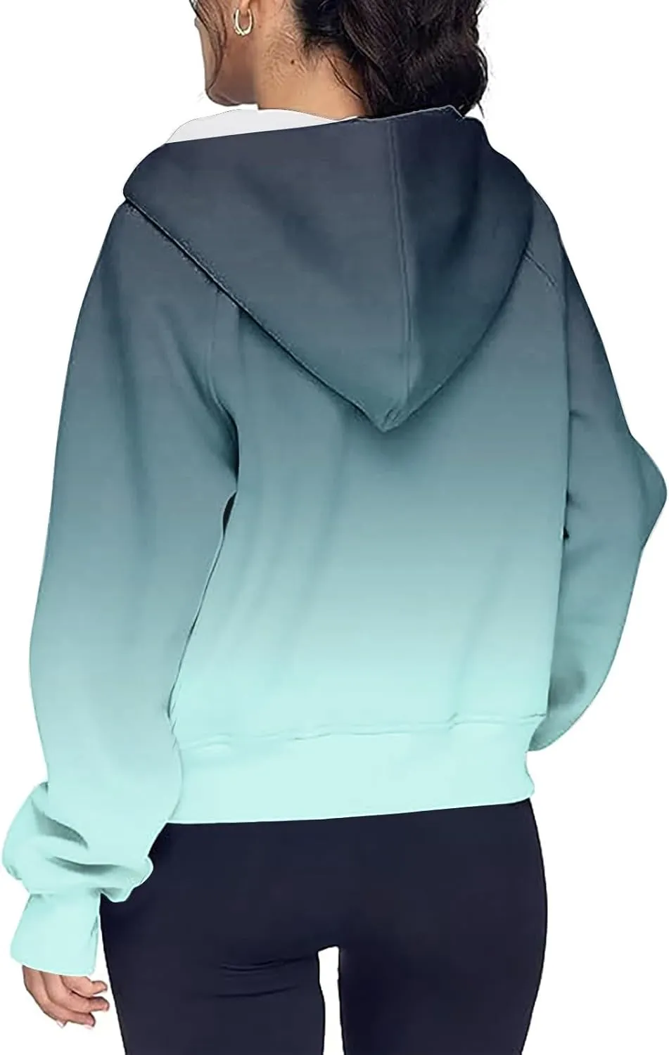 Women Zip Up Hoodie Fall Crop Top Thumb Hole Patterned Cute Hoodies Winter Vintage Long Sleeve Clothes With Pockets