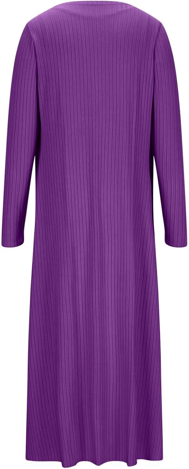 Women's 2 Piece Knitted Outfits Spaghetti Strap Bodycon Midi Dress with Belted Sexy Open Front Long Cardigan Set