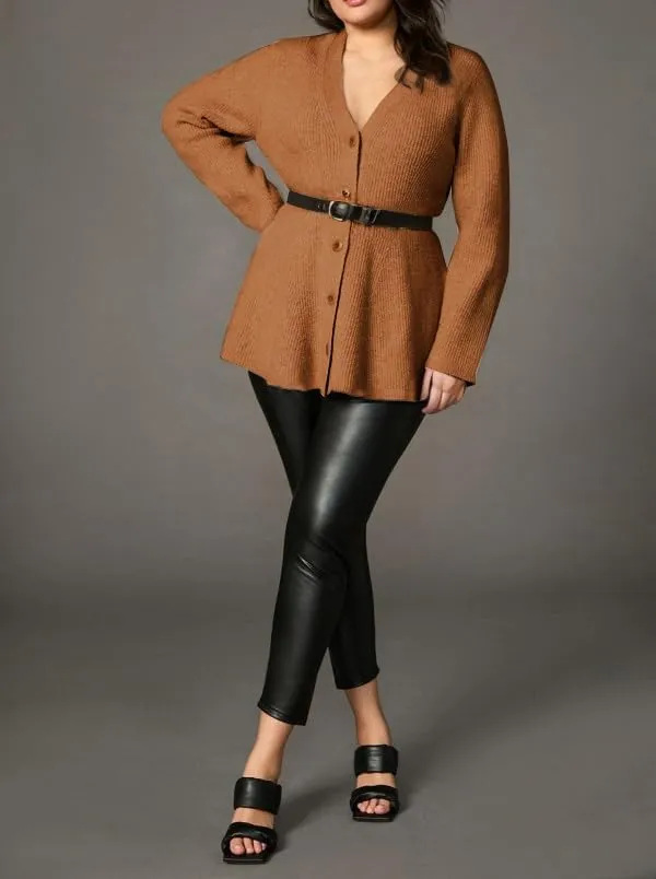 Womens Button Down Peplum Sweater Cardigan Long Sleeve Slim Fit V Neck Lightweight Ribbed Knit Top