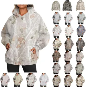 Womens Camo Hoodie Maple Leaf Print Oversized Hooded Sweatshirt Fashion Y2K Hoodies Cute Trendy Fall Clothes Pockets