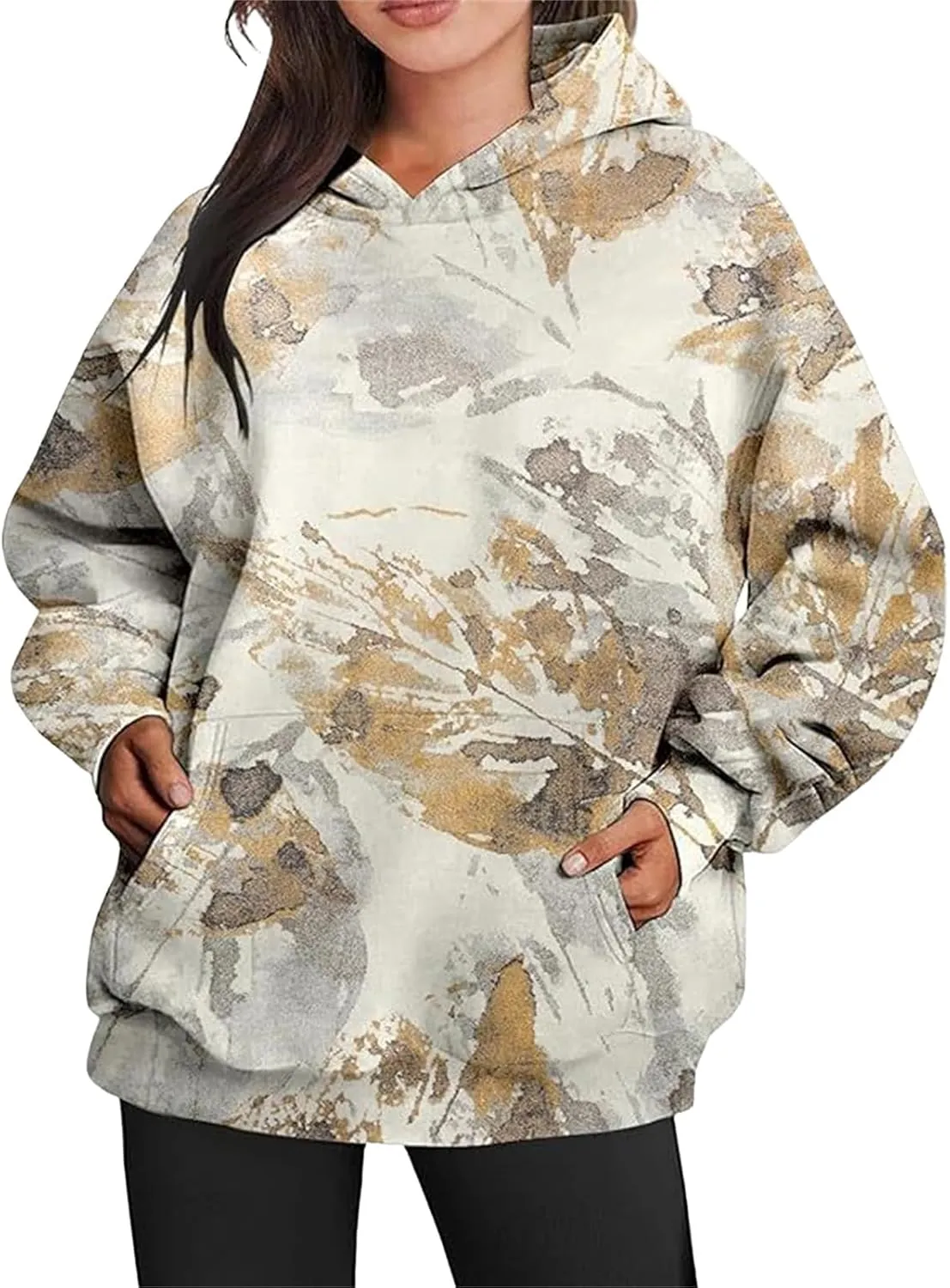 Womens Camo Hoodie Oversized Hooded Sweatshirt Long Sleeve Sweatshirts Leaf Print Hoodie Casual Pullover