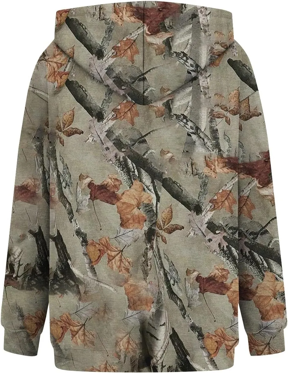 Womens Camo Hoodies Light Camo Hoodie Maple Oversized Hooded Sweatshirt Fleece Pullover Sweatshirts Long Sleeve with Pocket