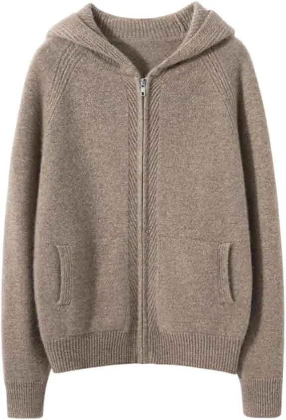 Women's Cashmere Lightweight Long Sleeves Zip-Up Hoodie Sweater