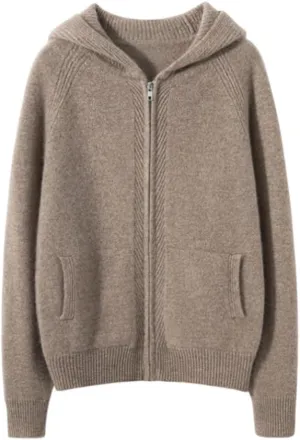 Women's Cashmere Lightweight Long Sleeves Zip-Up Hoodie Sweater