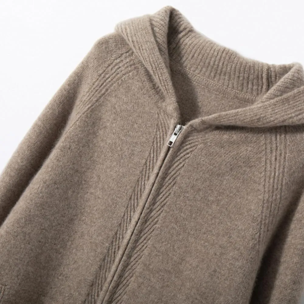 Women's Cashmere Lightweight Long Sleeves Zip-Up Hoodie Sweater