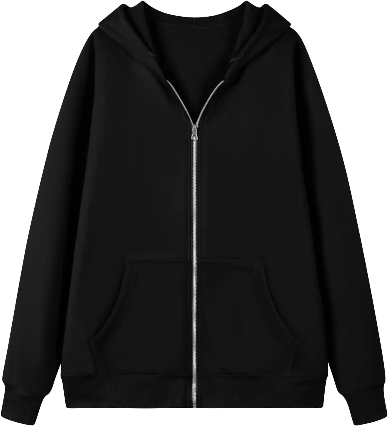 Womens Casual Full Zip Up Hoodies Oversized Long Sleeve Solid Sweatshirts Fall Trendy Comfy Loose Jacket with Pockets