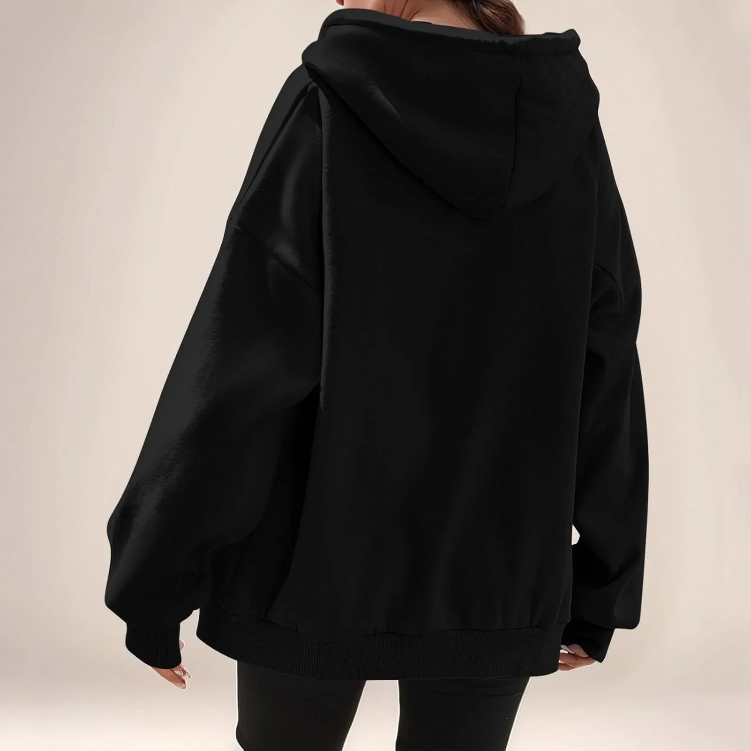 Womens Casual Full Zip Up Hoodies Oversized Long Sleeve Solid Sweatshirts Fall Trendy Comfy Loose Jacket with Pockets