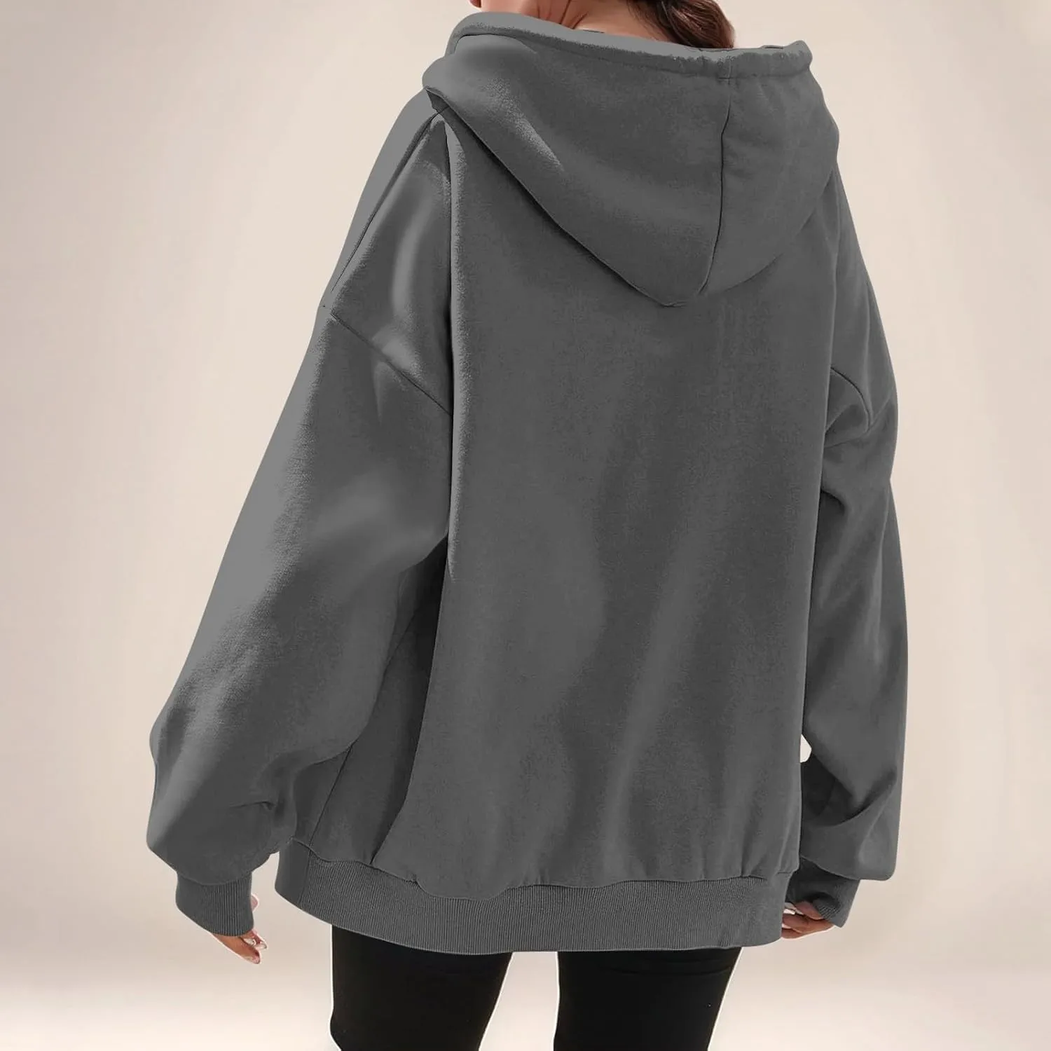 Womens Casual Full Zip Up Hoodies Oversized Long Sleeve Solid Sweatshirts Fall Trendy Comfy Loose Jacket with Pockets