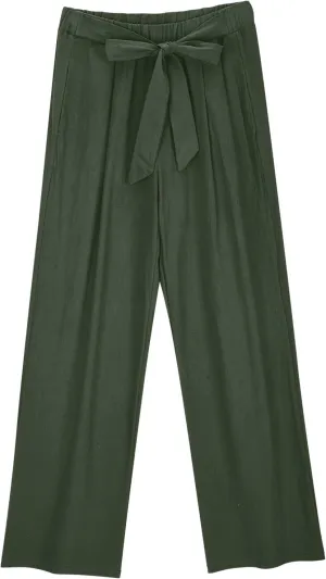 Womens Cotton Linen Pants Soft Lightweight Palazzo Pant High Waist Wide Leg Summer Trousers with Drawstring