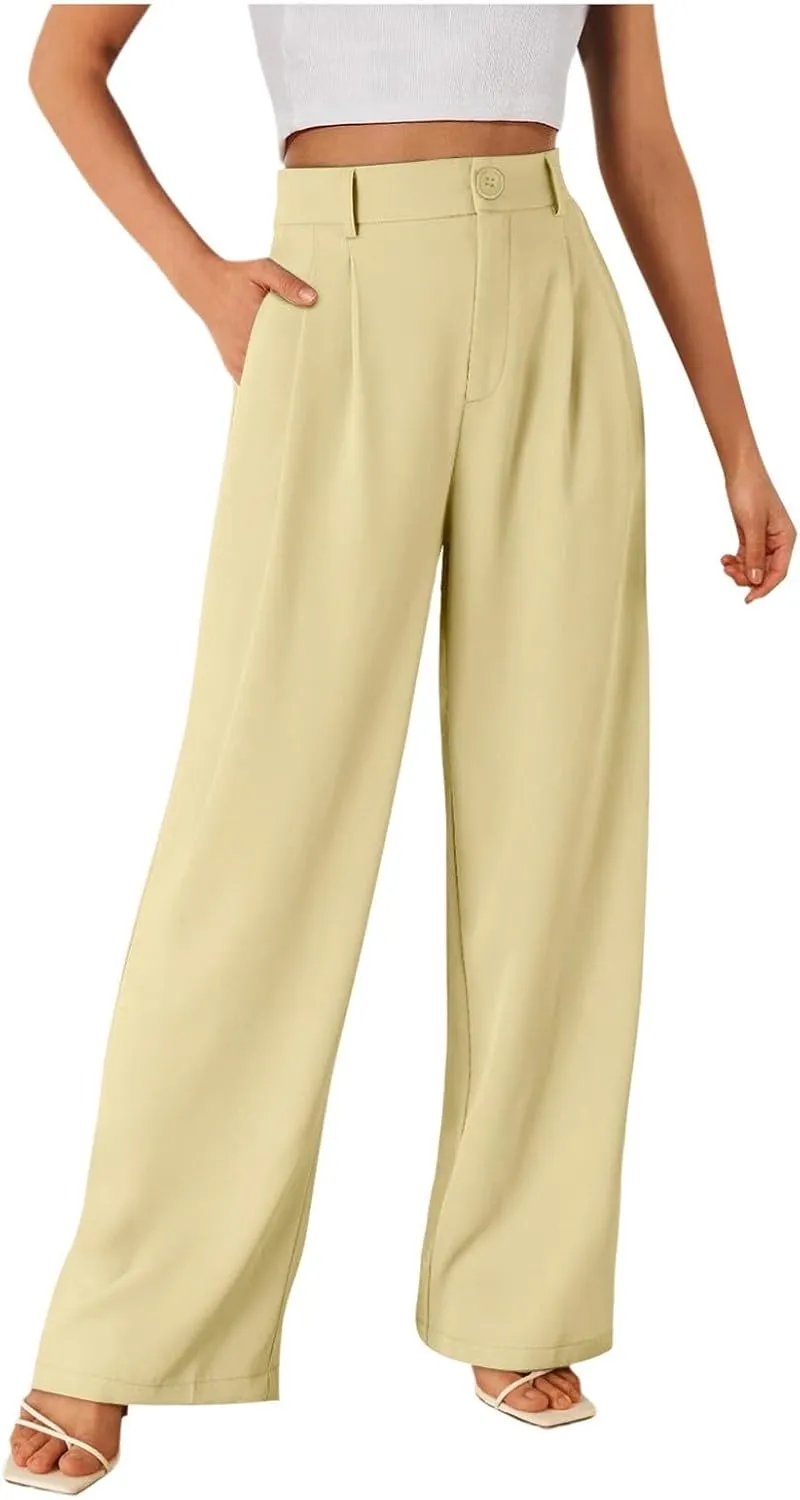 Women's Cotton Linen Summer Loose Flowy Pants Elastic Waist Lounge Pants Slim-Fit Pant Trousers Business Work