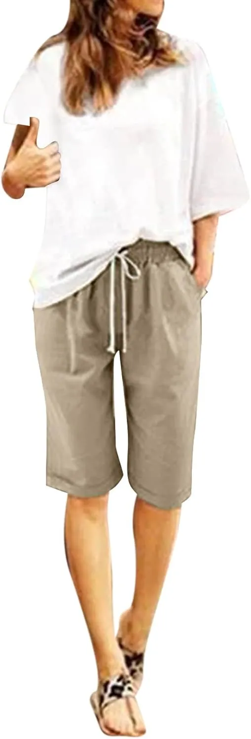 Womens Cotton Sweat Shorts Casual 2024 Summer Loose Athletic Short Drawstring Waist Lounge Running Shorts with Pockets