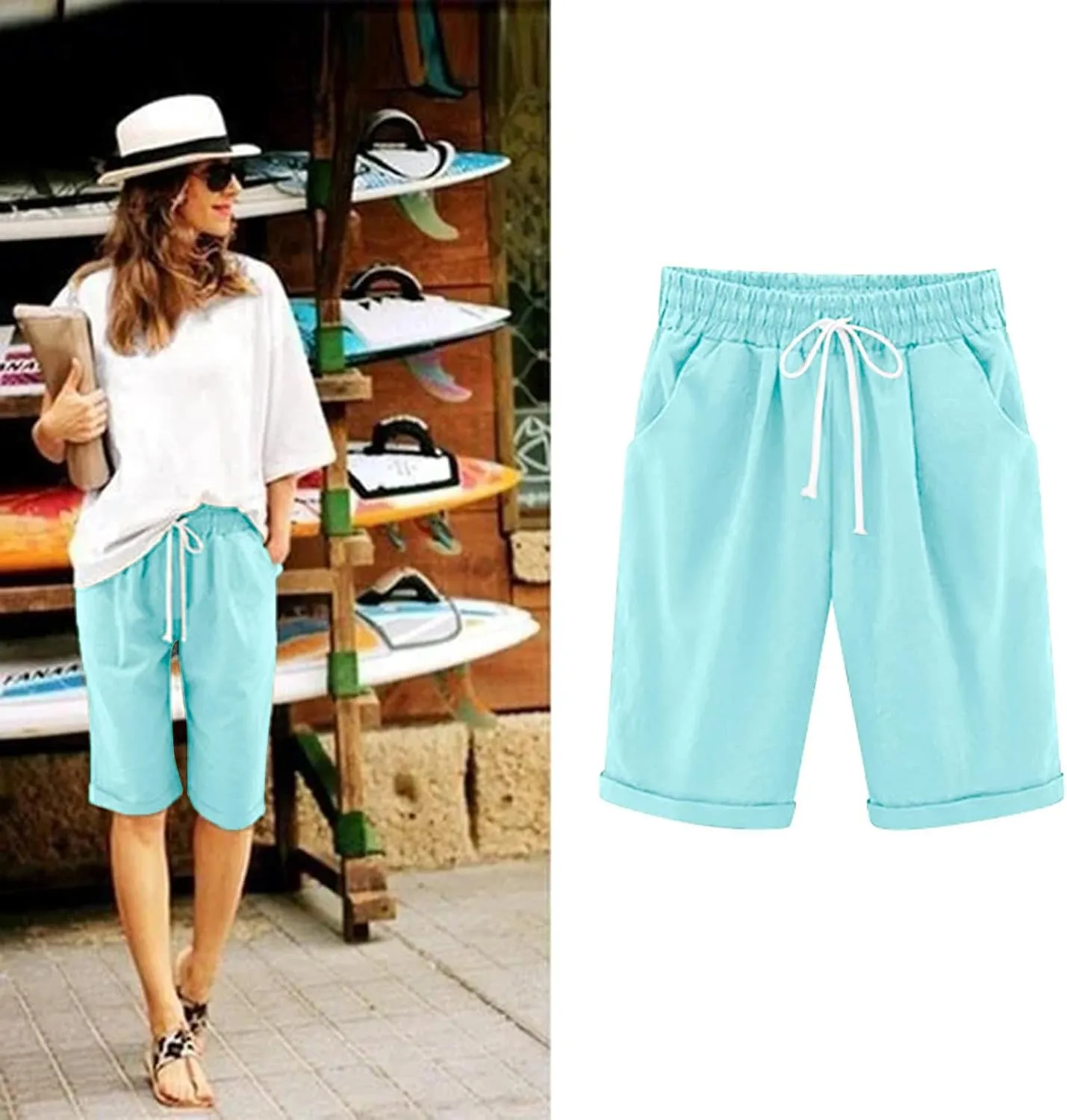 Womens Cotton Sweat Shorts Casual 2024 Summer Loose Athletic Short Drawstring Waist Lounge Running Shorts with Pockets