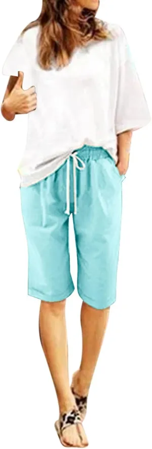 Womens Cotton Sweat Shorts Casual 2024 Summer Loose Athletic Short Drawstring Waist Lounge Running Shorts with Pockets