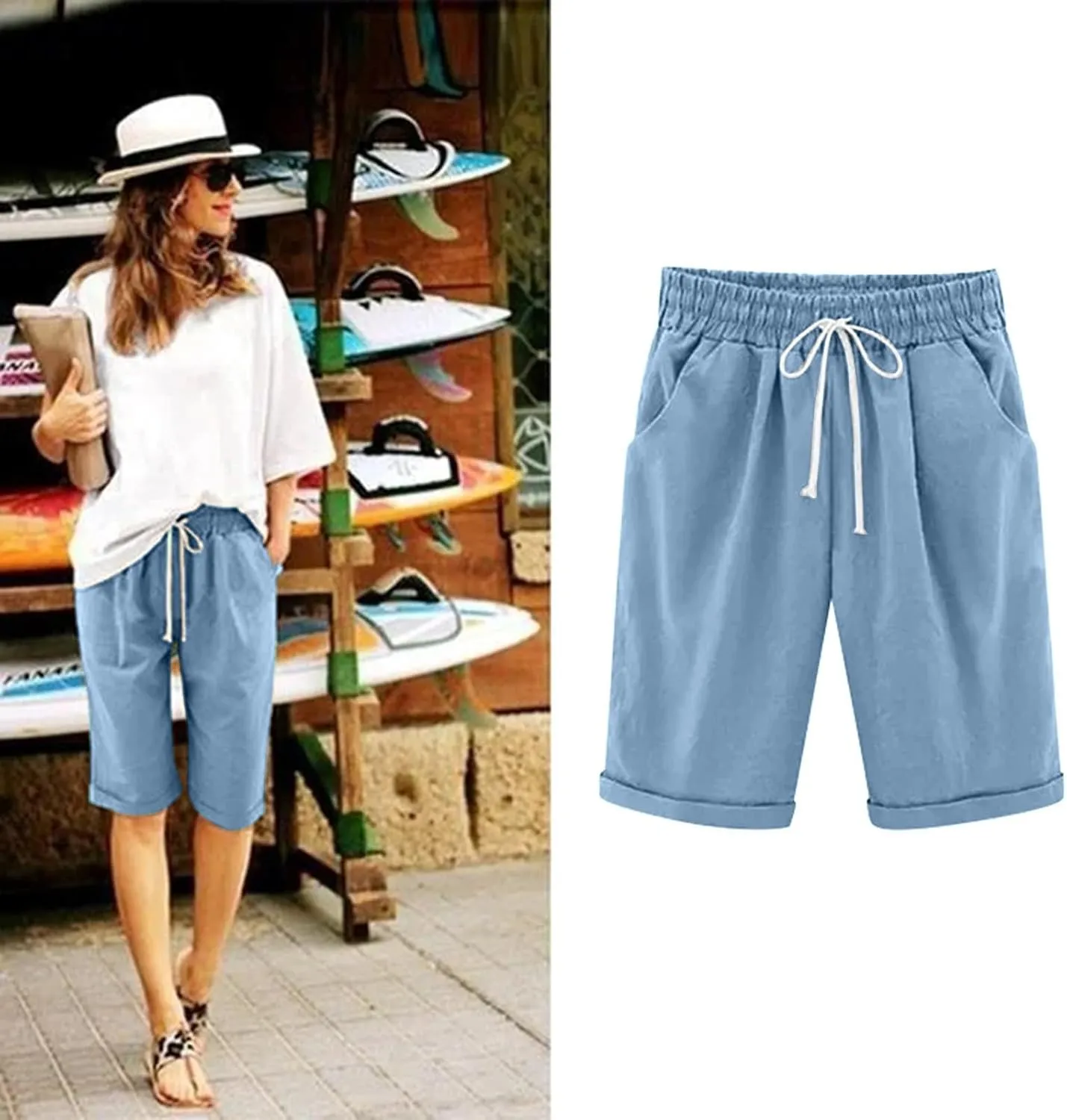 Womens Cotton Sweat Shorts Casual 2024 Summer Loose Athletic Short Drawstring Waist Lounge Running Shorts with Pockets