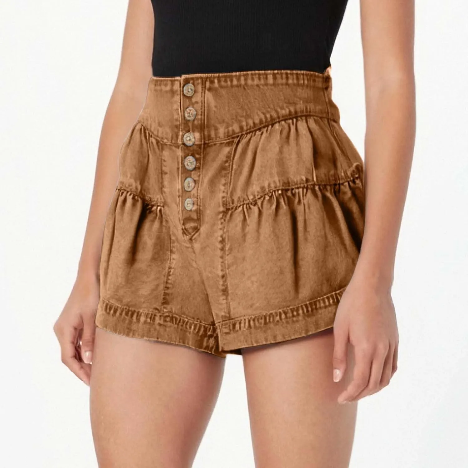 Women's Denim Shorts Summer Baggy High Waisted Flowy Wide Leg Buttons Pleated Jean Shorts Summer 2025 Casual Skorts