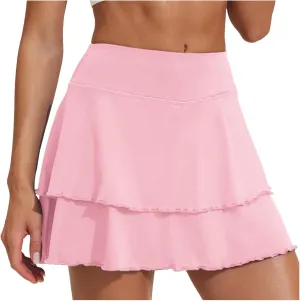 Women's Double Layered Pleats Tennis Skirts for Women High Waisted Skirt with Shorts Pockets Polyester Shorts