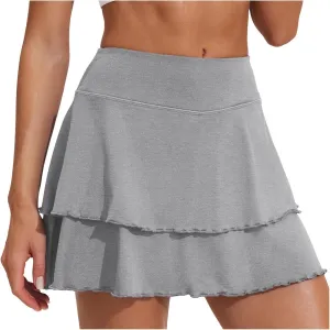 Women's Double Layered Pleats Tennis Skirts for Women High Waisted Skirt with Shorts Pockets Polyester Shorts