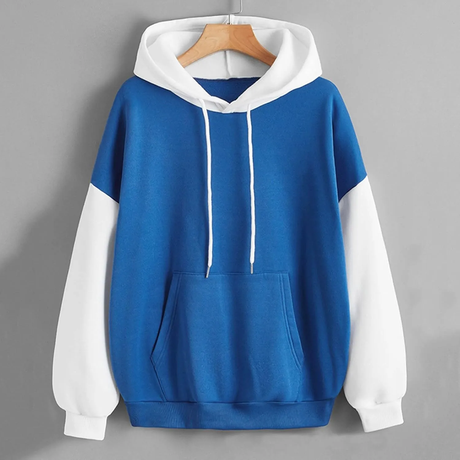 Women's Drawstring Color Block Sweatshirt Casual Comfortable Hooded Sweatshirt Autumn and Winter Warm Sweatshirt