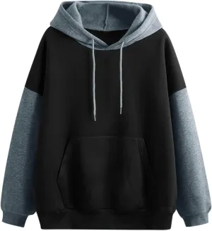 Women's Drawstring Color Block Sweatshirt Casual Comfortable Hooded Sweatshirt Autumn and Winter Warm Sweatshirt