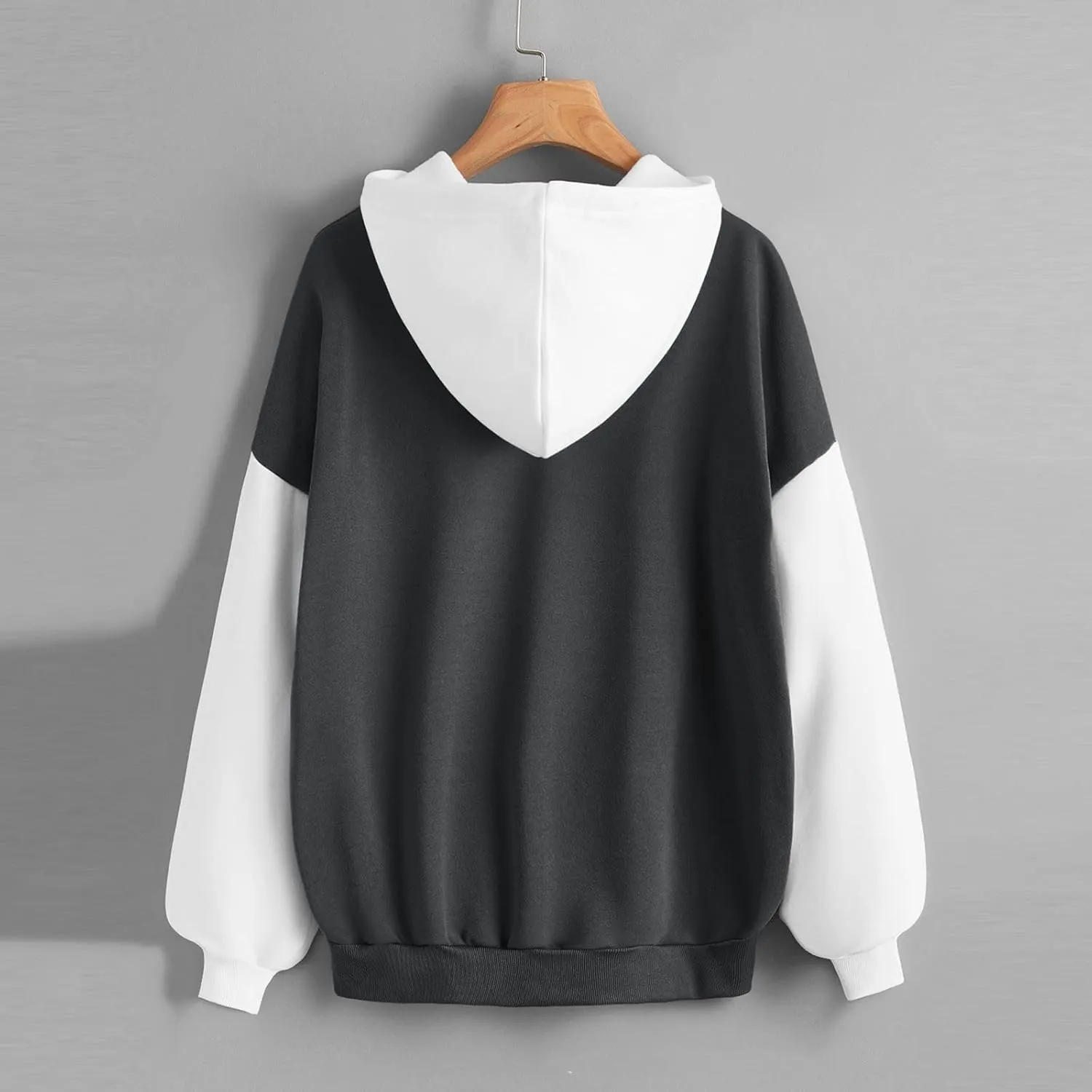 Women's Drawstring Color Block Sweatshirt Casual Comfortable Hooded Sweatshirt Autumn and Winter Warm Sweatshirt